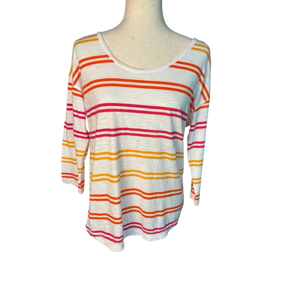 TALBOTS Cross Back Top Stripe Size medium Cotton Blend Tee 3/4 Sleeve